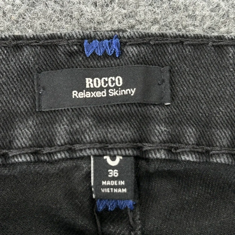 True Religion Rocco Jeans‎ Mens 37x31 Black Relaxed Skinny Contrast Stitch Denim